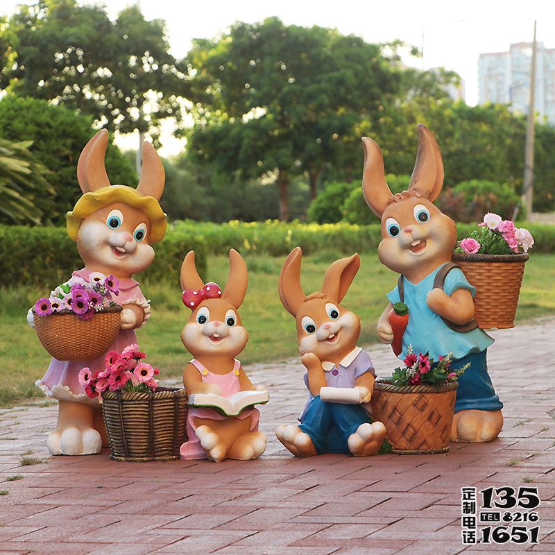 戶(hù)外草坪玻璃鋼彩繪創(chuàng)意可愛(ài)兔子花盆雕塑